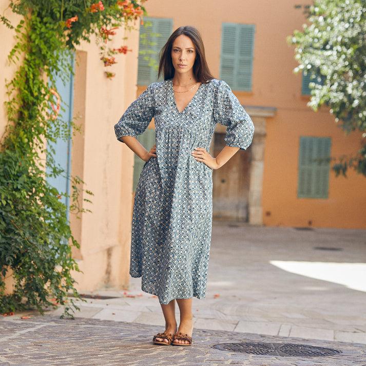 zen ethic Robe Rosa La Mala 100% Coton - Bleu