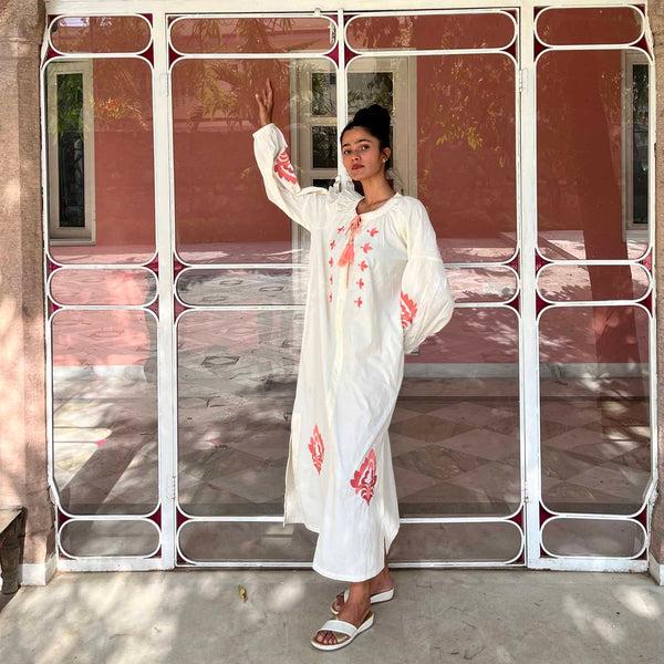 Zen Ethic Robe Virginia Brodée 100% Coton - Ecru