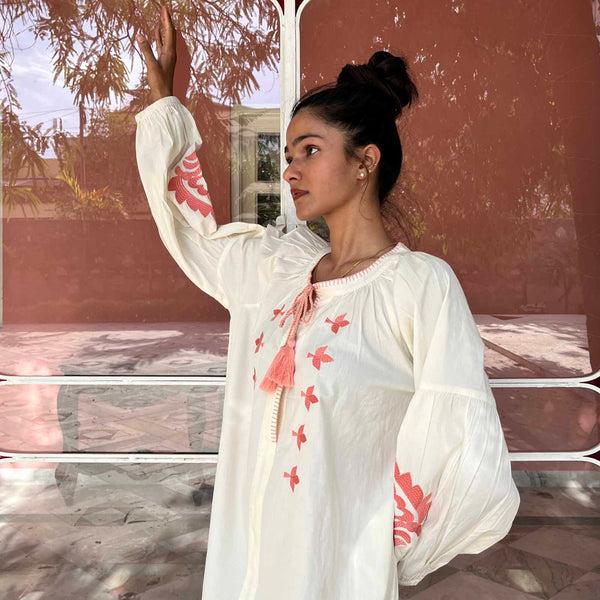 Zen Ethic Robe Virginia Brodée 100% Coton - Ecru