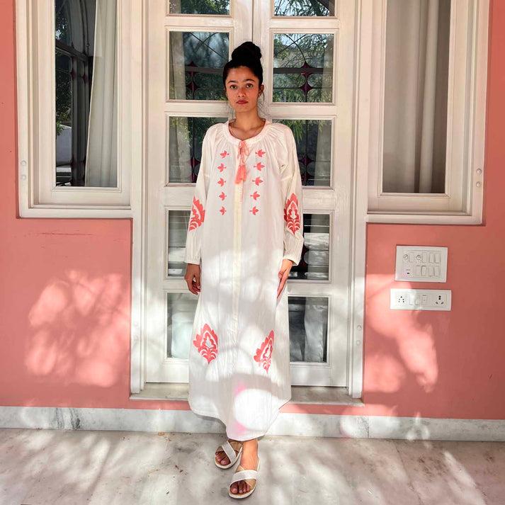 zen ethic Robe Virginia Brodée 100% Coton - Ecru