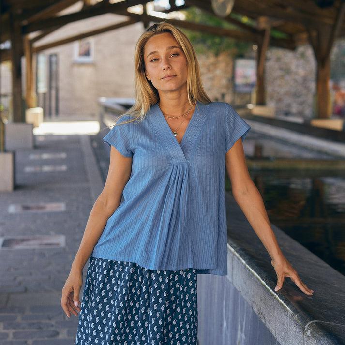 zen ethic Top Iris uni 100% Coton - bleu