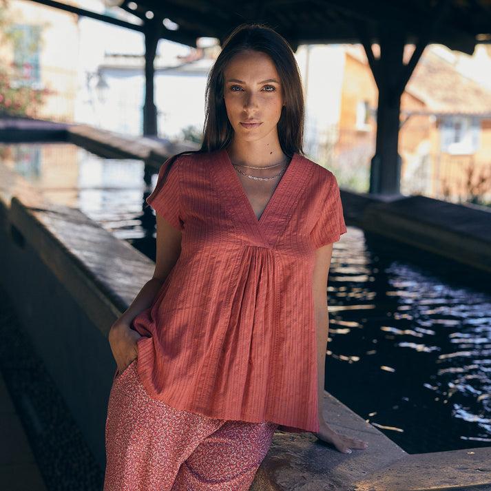 zen ethic Top Iris uni 100% Coton - rose fraise