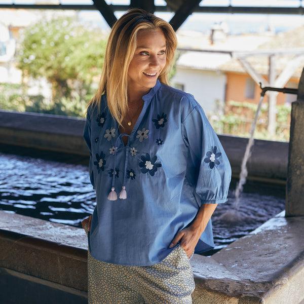 Zen Ethic Top Maya Brodé 100% Coton - Bleu