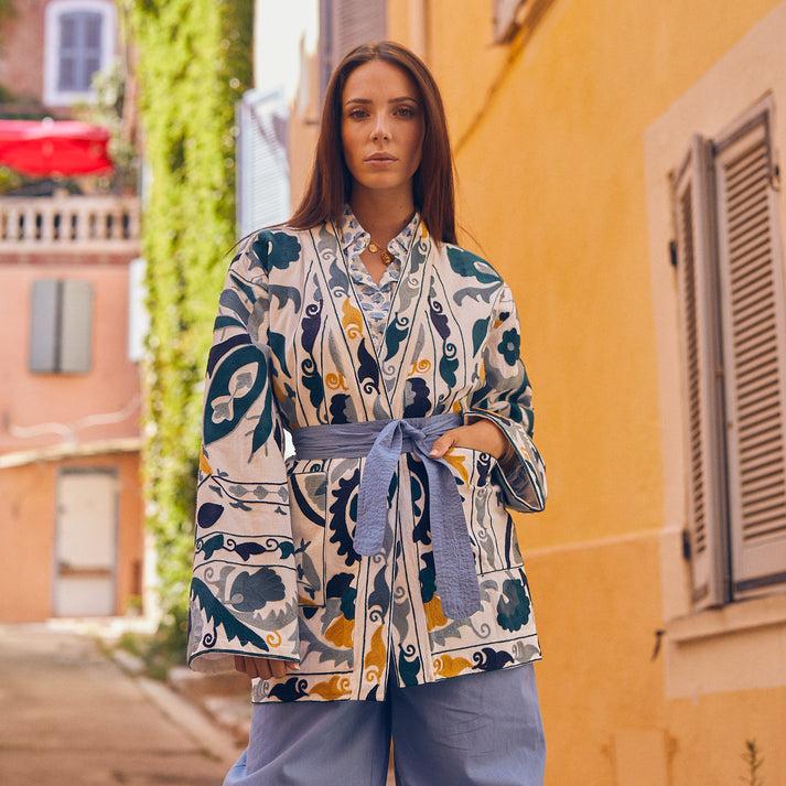 zen ethic Veste Maelis brodées 100% coton BIO - Bleu