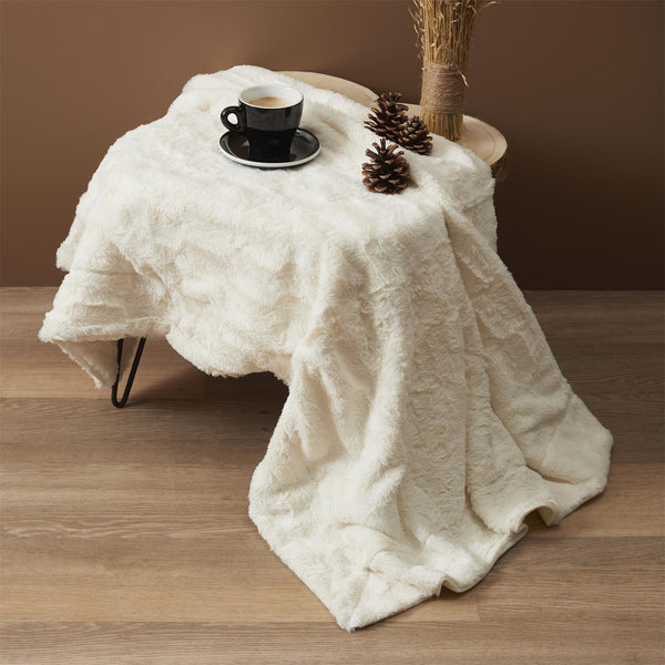 Zenpur Plaid Blanc Luxueux En Imitation Fourrure Avec Anse