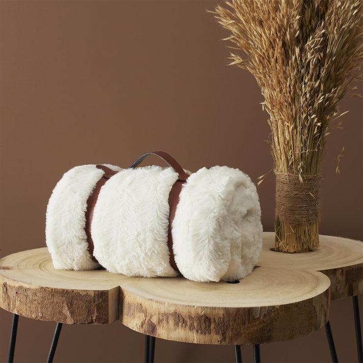 zenpur Plaid Blanc Luxueux en Imitation Fourrure avec Anse