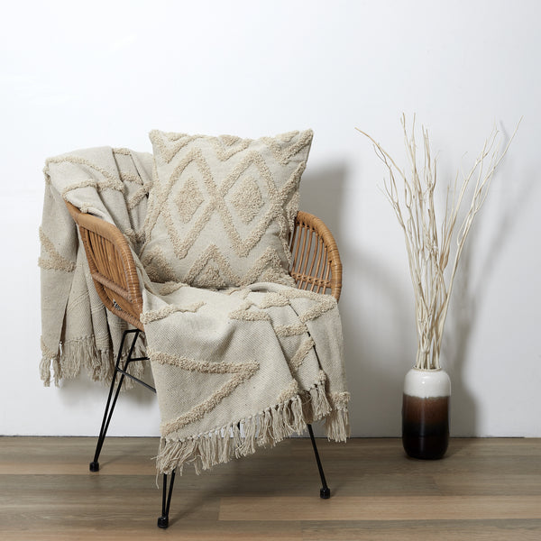 Zenpur Coussin Ethnique Relief En Losange Écru