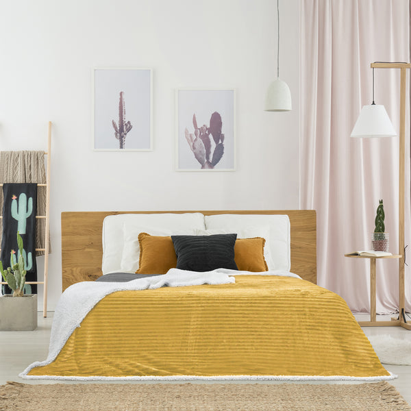 Zenpur Plaid En Flanelle Côtelé Et Sherpa Moutarde