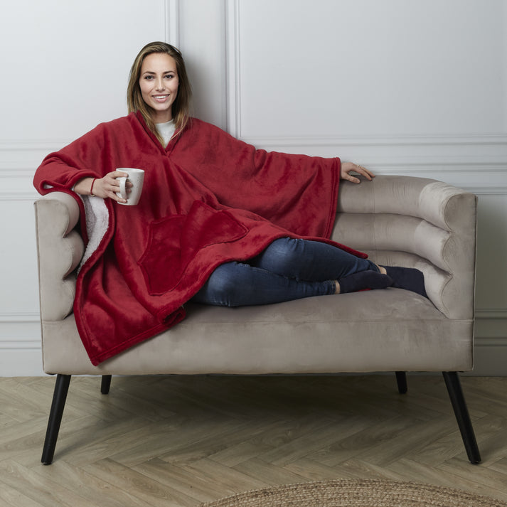 zenpur Poncho Rouge Élégant en Style Plaid